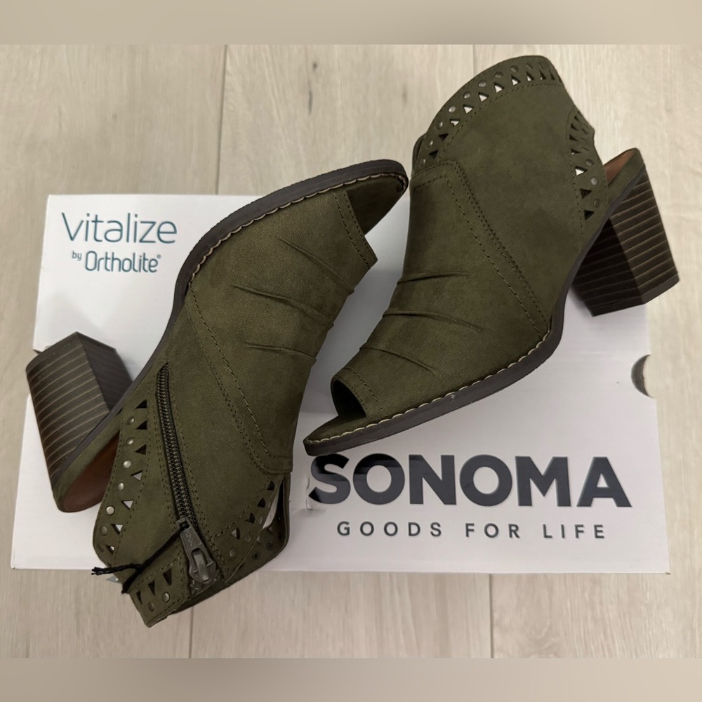 NEW! Sonoma Goods for Life “Tempera” Olive Green Ankle Boots Ortholite Footbed
